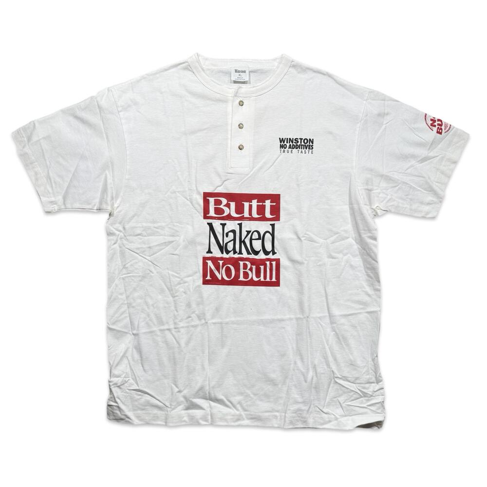 Vintage Winston Cigarettes Butt Naked No Bull Henley T-Shirt